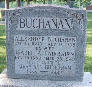Alexander, Isabella (Fairbairn) & Mary Ann Buchanan - Headstone