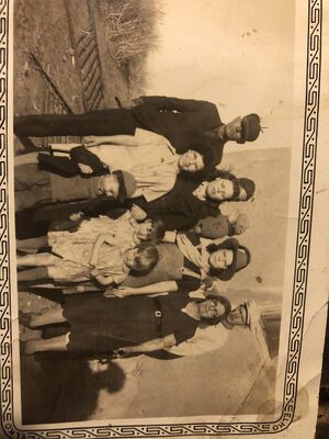From left to right; back row, unsure the first two in the back row. The women with the hat on is Ruth Fielder, then Mina Fielder, the two little girls in front row are Opal and Dean Snyder. ( Opal and Dean Snyder are Margie Essex’s sisters, Ruth’s dau