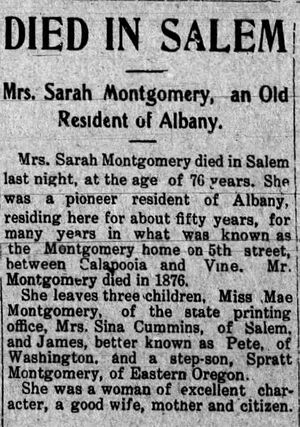 1909 - Sarah Montgomery Obituary