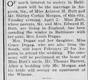 Morgan-Butt Marriage, The Baltimore Sun, Apr 1918.