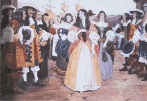 The Arrival of the French Girls at Quebec, 1667. Watercolour by Charles William Jefferys
