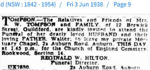 Walter Tompson FUNERAL NOTICE