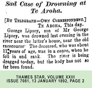 Report of Drowning of boy - George Lipsey