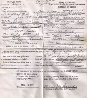 John Patrick Rollet Birth Certificate