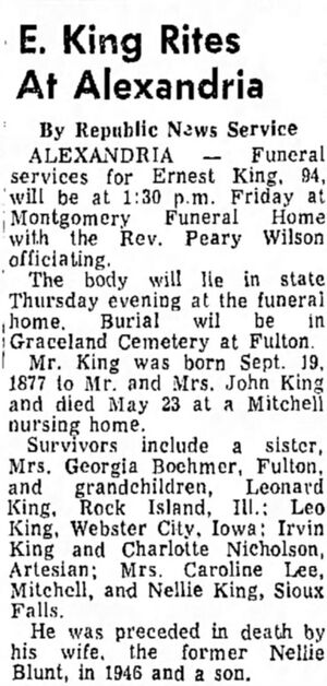 1972 - Ernest King Obituary