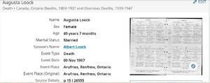 Augusta Loock Death Record