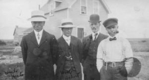 The Morgan Brothers : Left to right:  Hector, Hubert, Walter (in bowler), Bert (Albert).