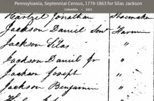 1821 Pennsylvania Census Image for Silas Jackson