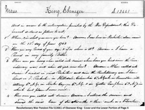 Revolutionary War Pension File of Ebenezer King #S13661, page 4, question 3
