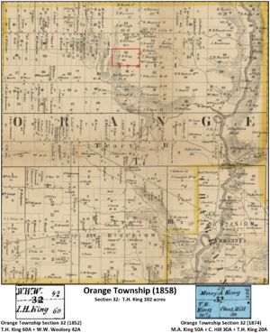 Homestead of Thomas King in section 32, Orange, Cuyahoga, Ohio (1858)