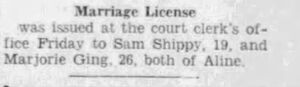 Shippy-Ging Marriage License Application