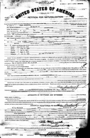 Clara Jacobowitz Petition for Naturalization Record (1927)