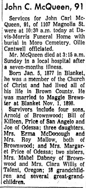 Obituary for John Carl McQueen