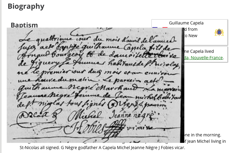 Here's the same baptism record image, zoomed in place.