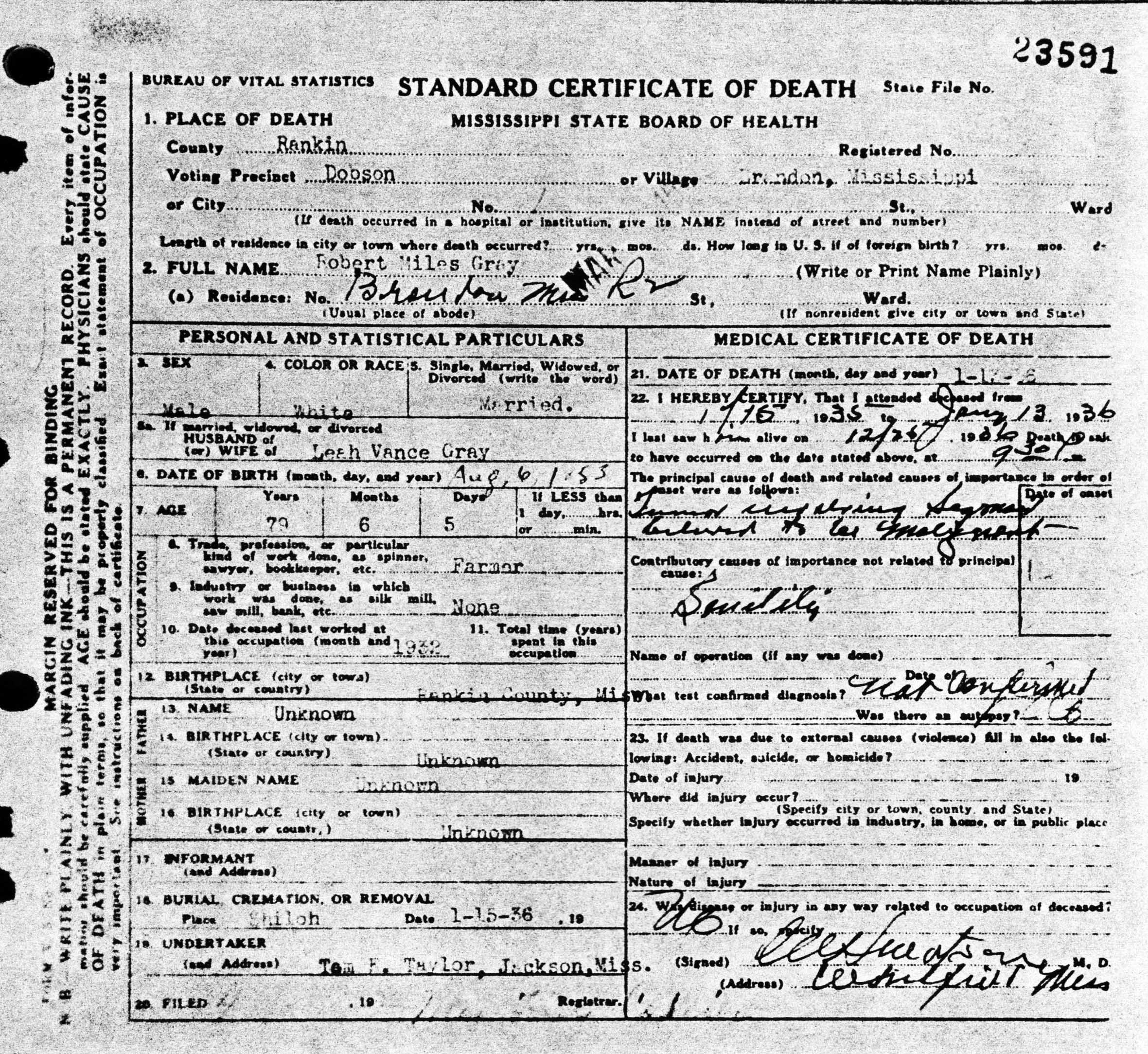 Robert Miles Gray Death Certificate 2