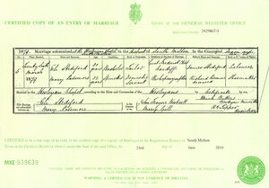 Mary Passmore marriage certificate copy of