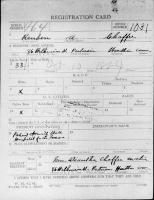 Reuben Chaffee WW1 Draft Card