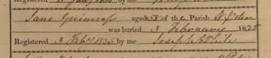 1835 burial record of Jane (Hart) Guinness, St Werburgh, Dublin