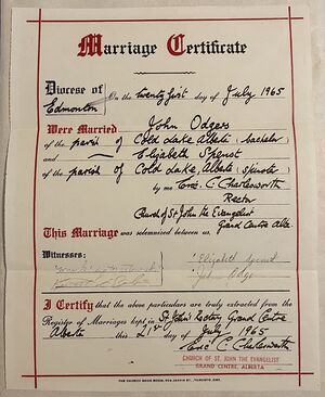 John Odgers and Elizabeth Spenst Marriage Certificate