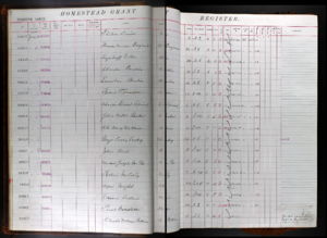 Homestead records 94347 through 94363 of homesteads issued in what would be come Saskatchewan, Canada