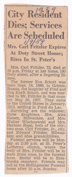 Eva Fritzler Obituary