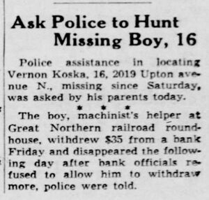 Missing Boy, The Minneapolis Star, 23 August 1944
