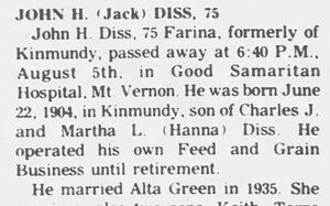 John H. (Jack) Diss, 75, John Howard “Jack” Diss Obit, 75 (22 Jun 1904-5 Aug 1979)
