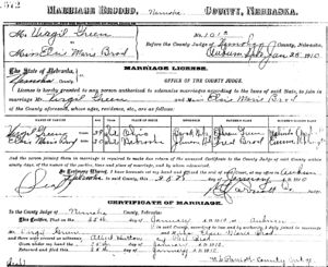 Marriage License for Virgil Green & Elsie Marie Brod