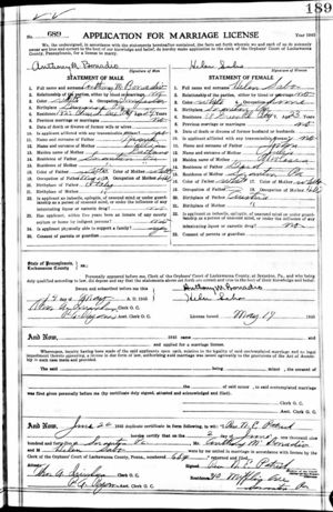 Marriage License for Anthony M. Bonadio and Helen Sabo