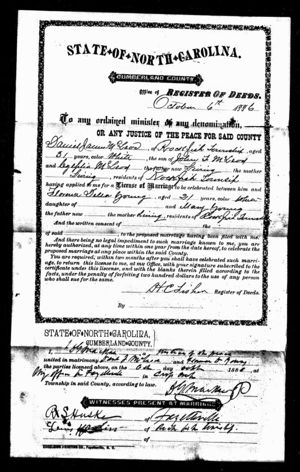 Marriage Certificate for Florence Della Young and Daniel James McLeod