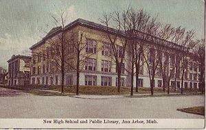 Ann Arbor High School and Public Library Postcard
