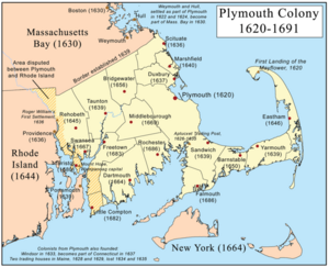 Map of Plymouth Colony showing town locations