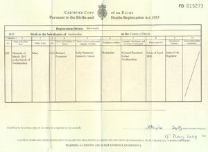 Mary Passmore birth certificate copy of