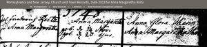 Record of birth and baptism of Anna Margaretha Reitz