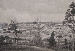 1908 view from Villanova to Kirkland Avenue and Rialto Street, with the site of St. James' Church in between