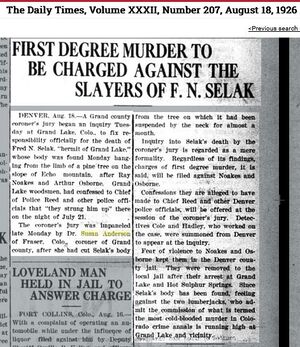 FIRST DEGREE MURDER TO BE CHARGED AGAINST THE SLAYERS OF F. N. SELAK